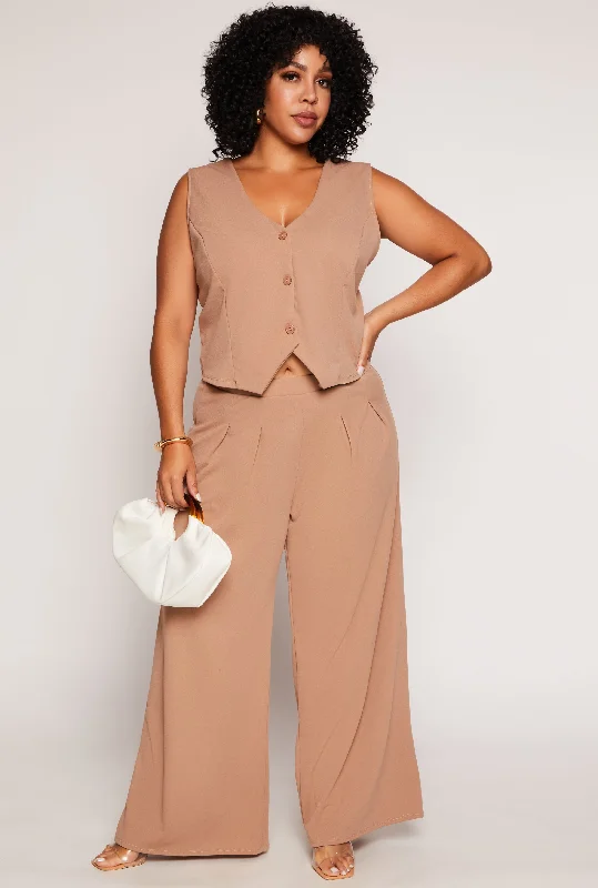 Plus Size High Waist Wide Leg Dress Pants