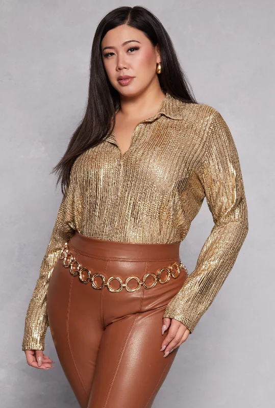 Plus Size Metallic Patterned Shirt