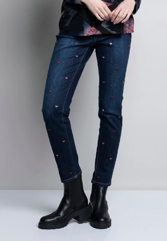 Heart-Embellished Full-Length Jeans