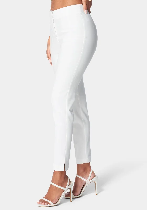 High Waist Side Slit Slim Leg Tailored Pant