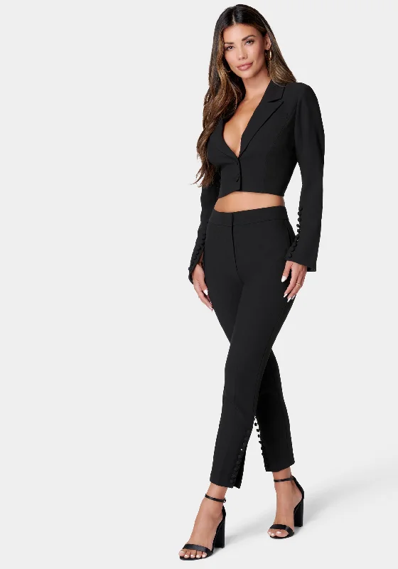 High Waist Tailored Button Detail Slim Pant