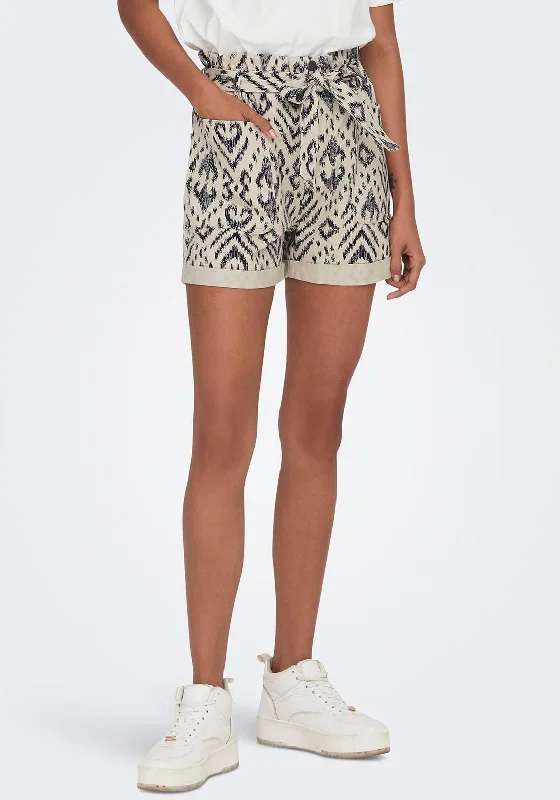 JDY Maddie Paper Bag Print Shorts, Sandshell