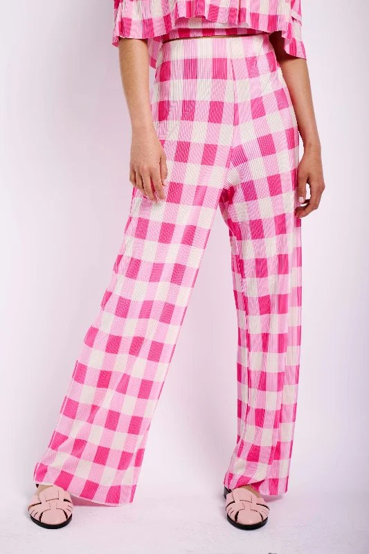 Plisse Pants in Pink Gingham