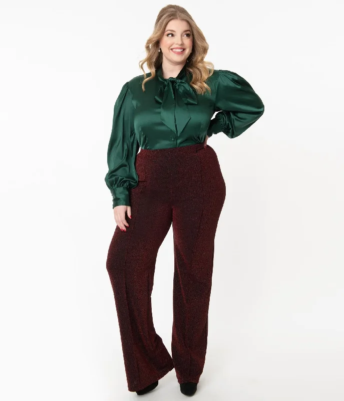 Plus Size Burgundy Sparkle Wide Leg Pants