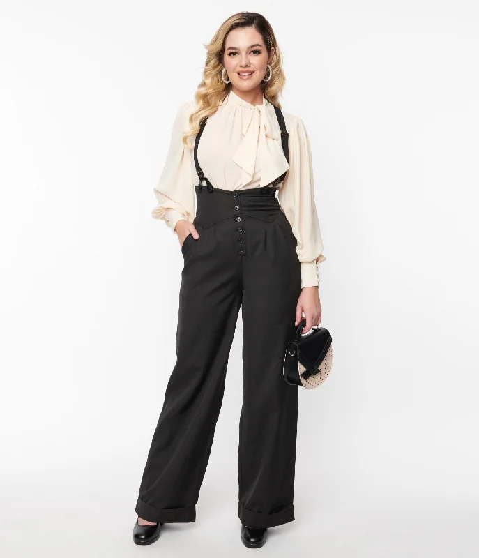 Unique Vintage 1930s Black Thelma Suspender Pants