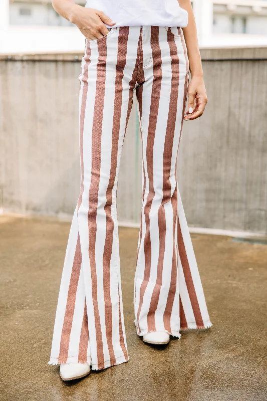 Until Next Time Rust Orange Striped flare Jeans