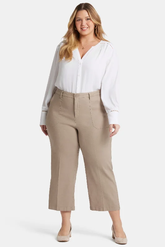 Wide Leg Cargo Capri Pants In Plus Size - Saddlewood