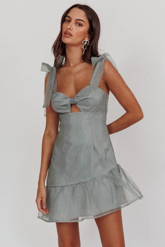 Alexia Bow Shoulder Ruffle Hem Mini Dress Sage