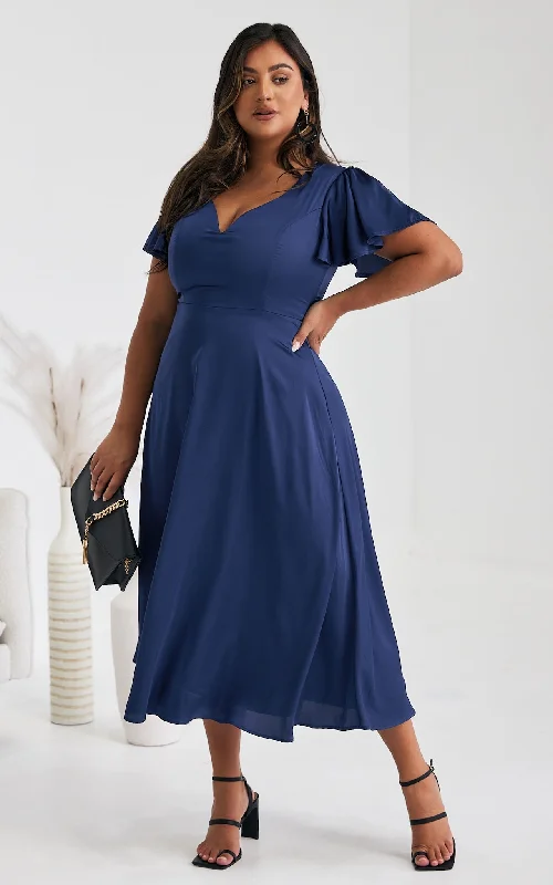 Cabernet Maxi Dress - Navy Blue Satin