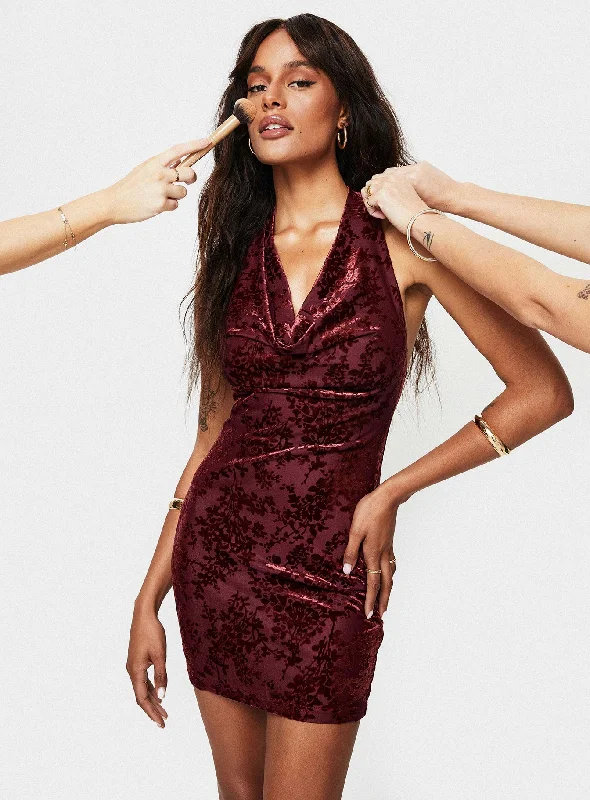 Carlso Halter Mini Dress Burgundy