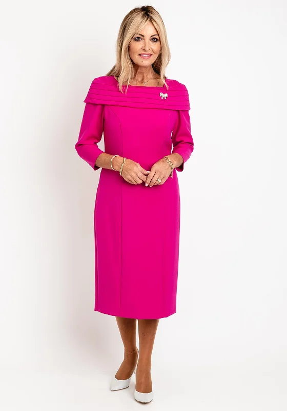 Cassandra Bardot Neckline Pencil Midi Dress, Magenta