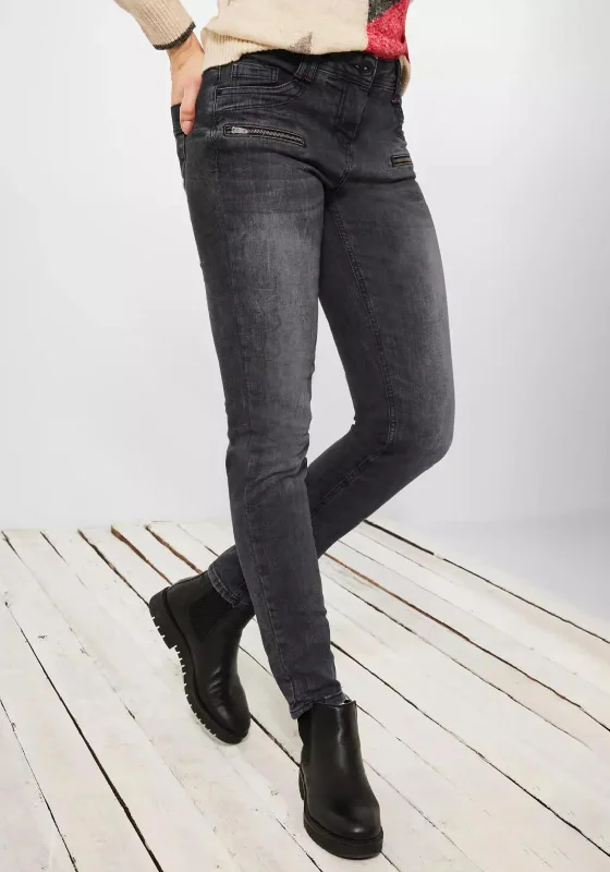 Cecil Mid Waist Slim Jeans, Washed Out Black