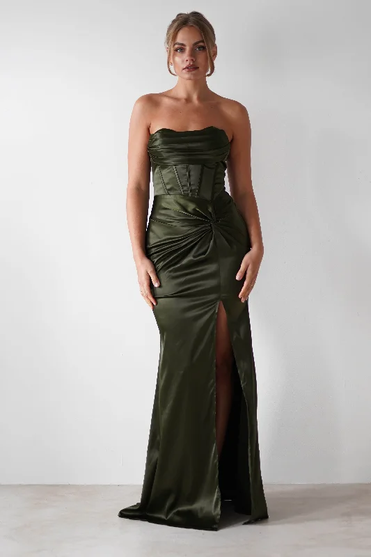 Clydee Soft Corset Maxi Gown | Olive