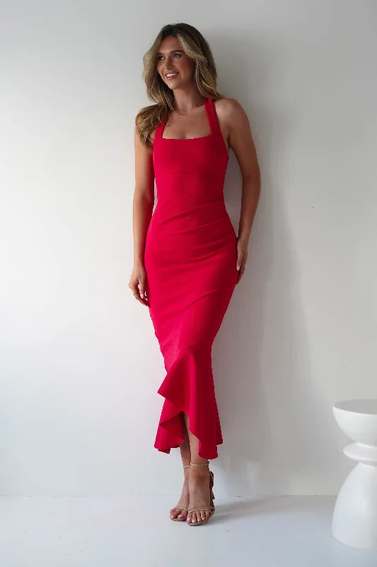 Damaris Textured Midi Dress | Red