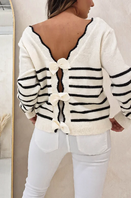 Daniella Bow Back JUmper | Black Stripes