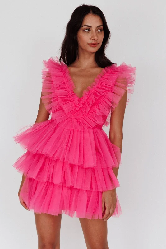 Froufrou Layered Tulle Mini Dress Hot Pink