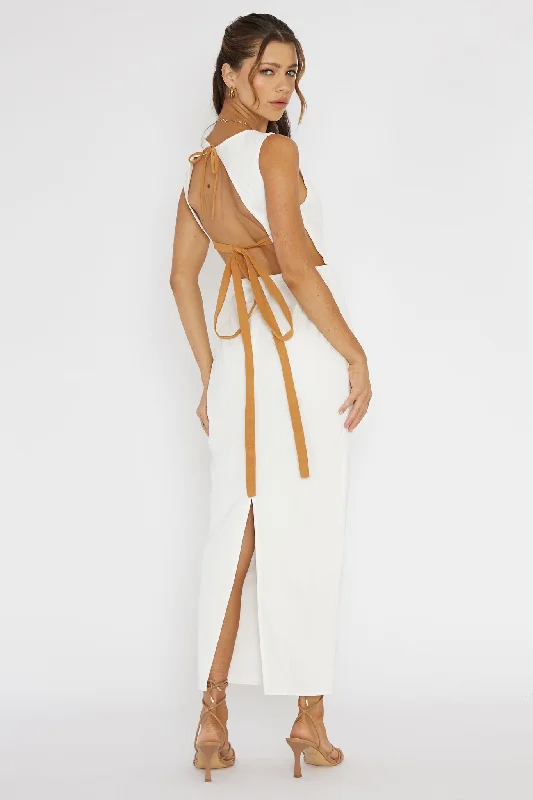 Golden Afternoon Open Tied Back Dress White