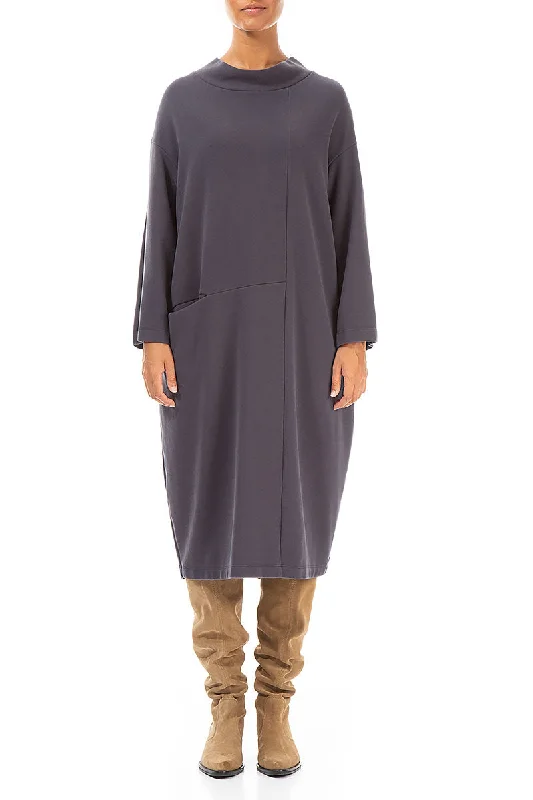 High Neck Grey Cotton Jersey Dress