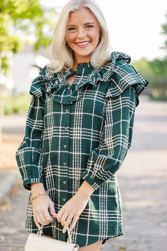 It's A Gift Hunter Green Plaid Dress