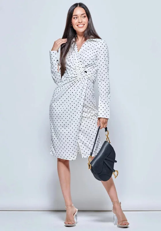 Jolie Moi Buckle Polka Dot Midi Dress, White & Black