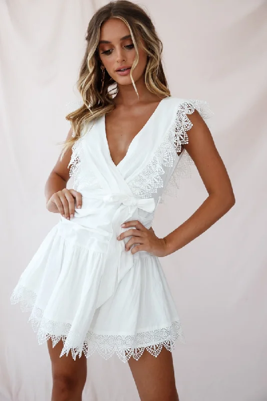 Juliet Gathered Detail Lace Trim Dress White