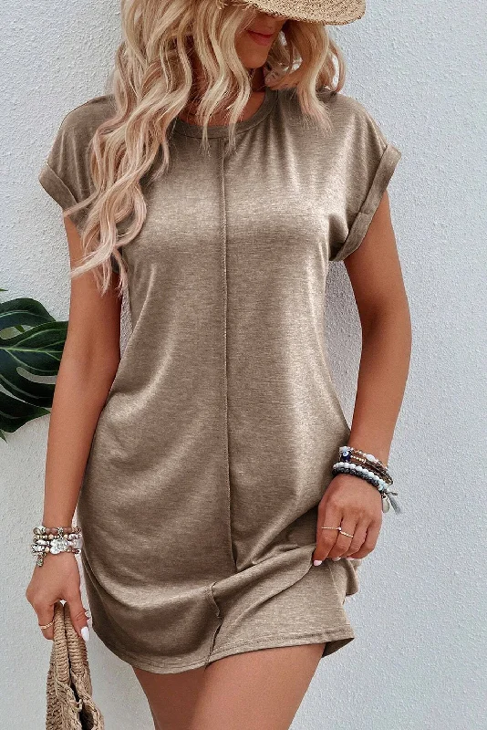 Light French Terry Center Seam Rolled Cuffs T-shirt Dress