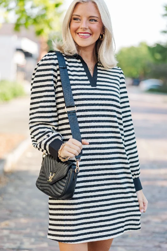 Live Your Life Black Striped Knit Dress