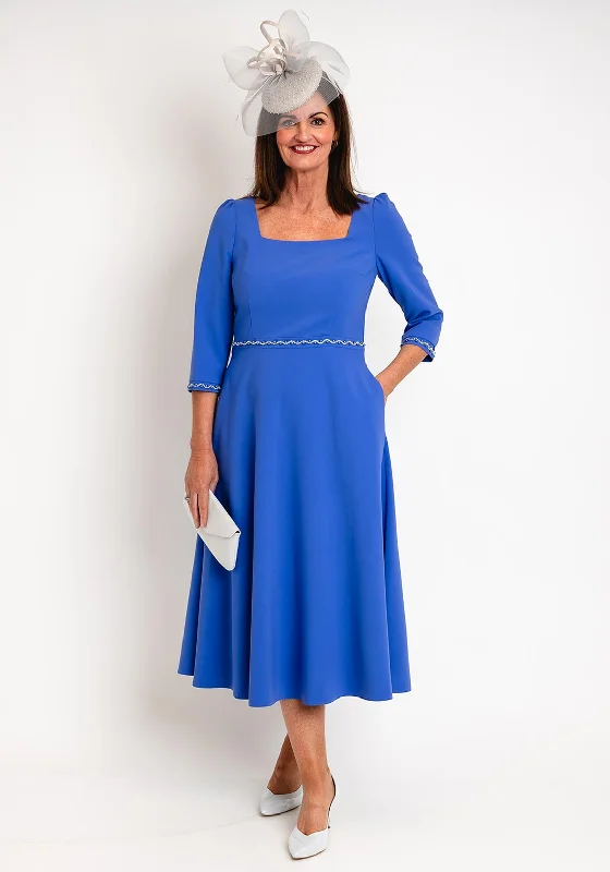 Lizabella Embellished Trim Midi Dress, Azure Blue