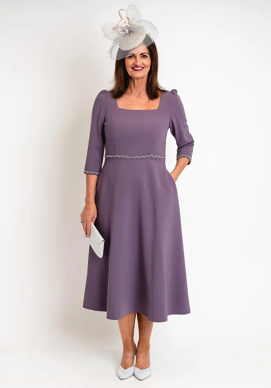 Lizabella Embellished Trim Midi Dress, Violet