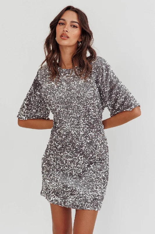 Miramar Backless Sequin Dress Silver