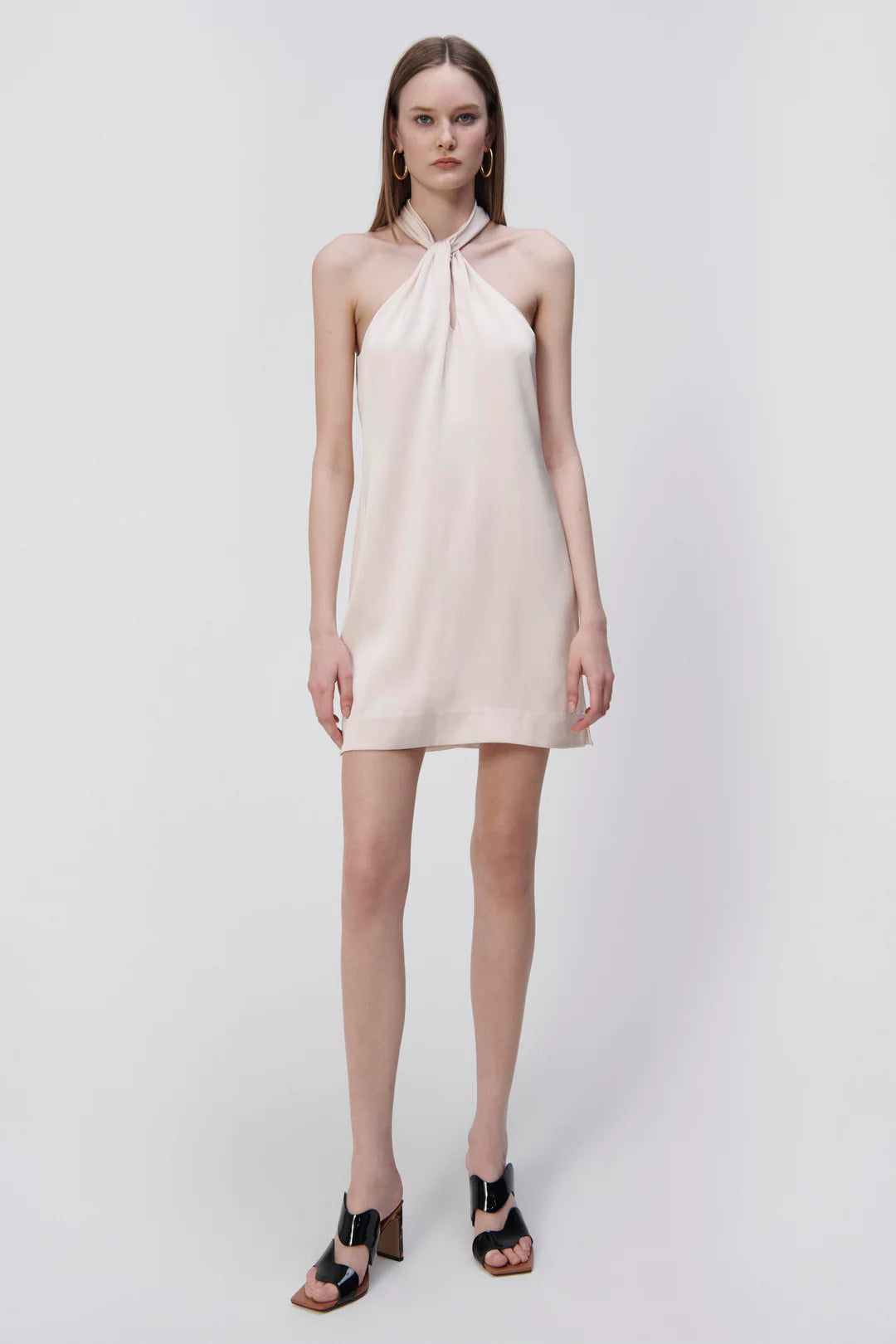 Mitra Charmeuse Halter Dress - Sand Dollar