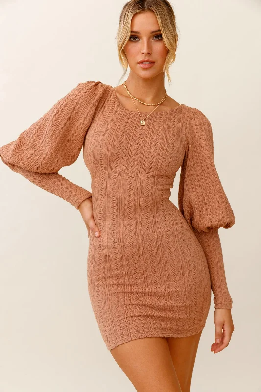 Moneymaker Lantern Sleeve Mini Dress Mocha