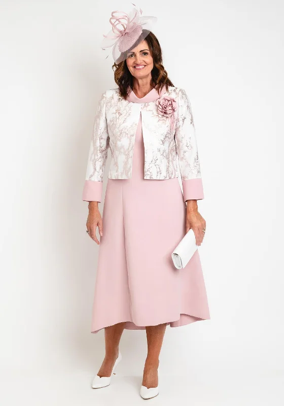 Ophelia Melita Embossed Overlayer Jacket and Midi Dress Set, Blush Pink