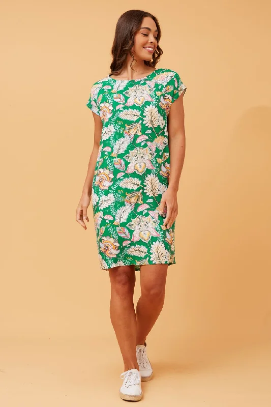 PAULA LEAF PRINT SHIFT DRESS