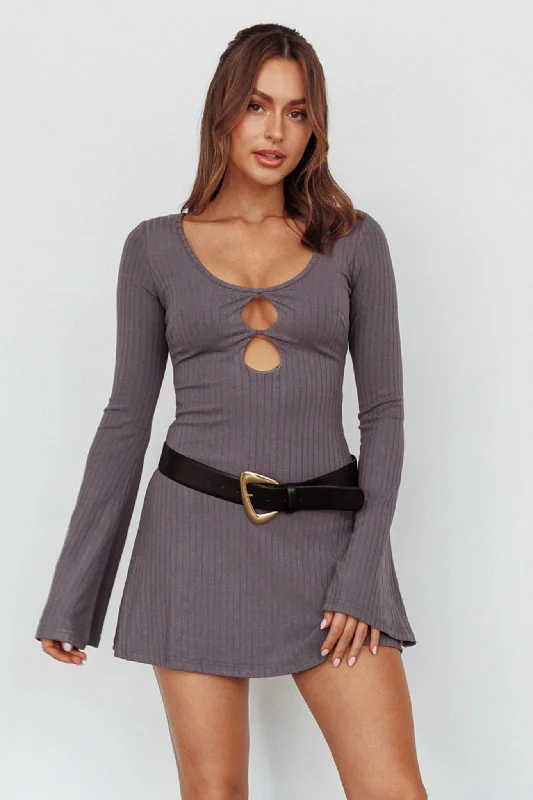 Press Pause Long Sleeve Cut-Out Mini Dress Charcoal