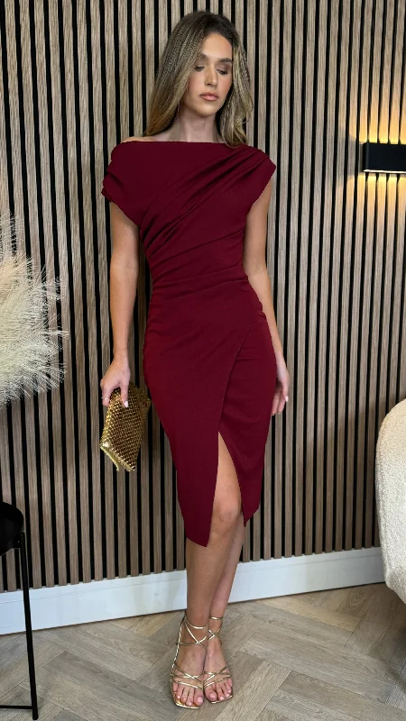 Scarlett Burgundy Asymmetric Midi Dress