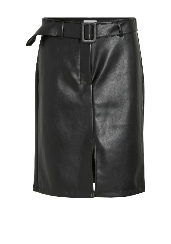 Vila Hennie Coated Buckled Skirt, Black