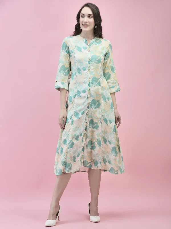 Women Liva Rayon Green Abstract Print Dress