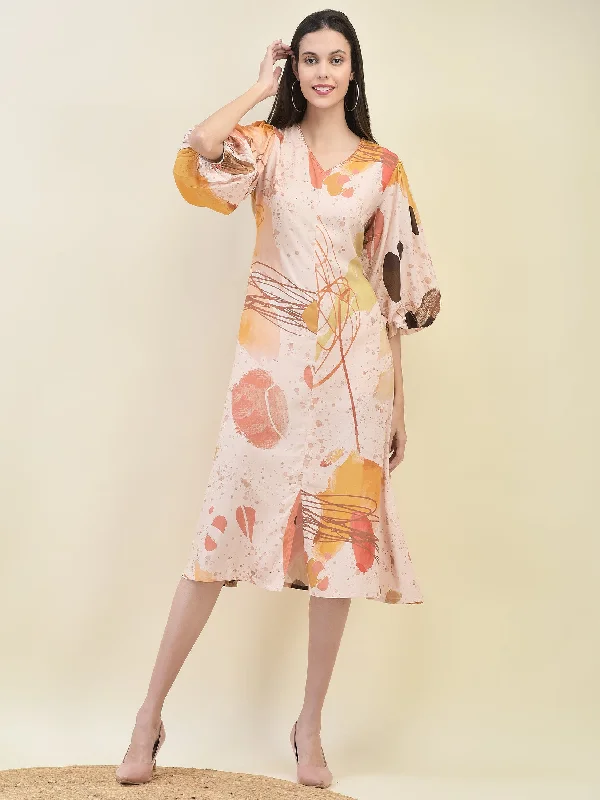 Women Liva Rayon Multicolor Abstract Print Dress