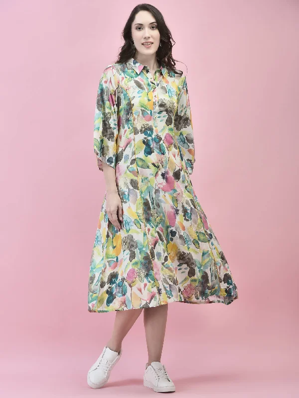 Women Liva Rayon Multicolor Abstract Print Dress