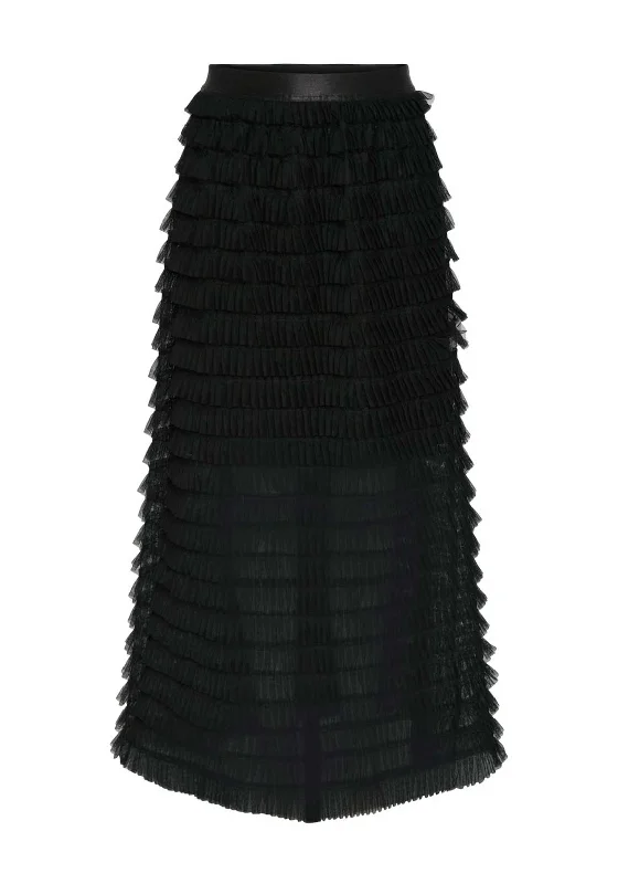 Y.A.S Kira Tiered Tulle Maxi Skirt, Black