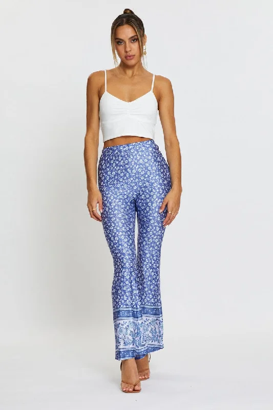 Boho Print Pants Flare Leg