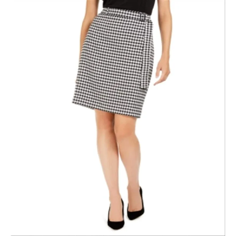 Calvin Klein Women's Belted Houndstooth Pencil Skirt Gray Size 0