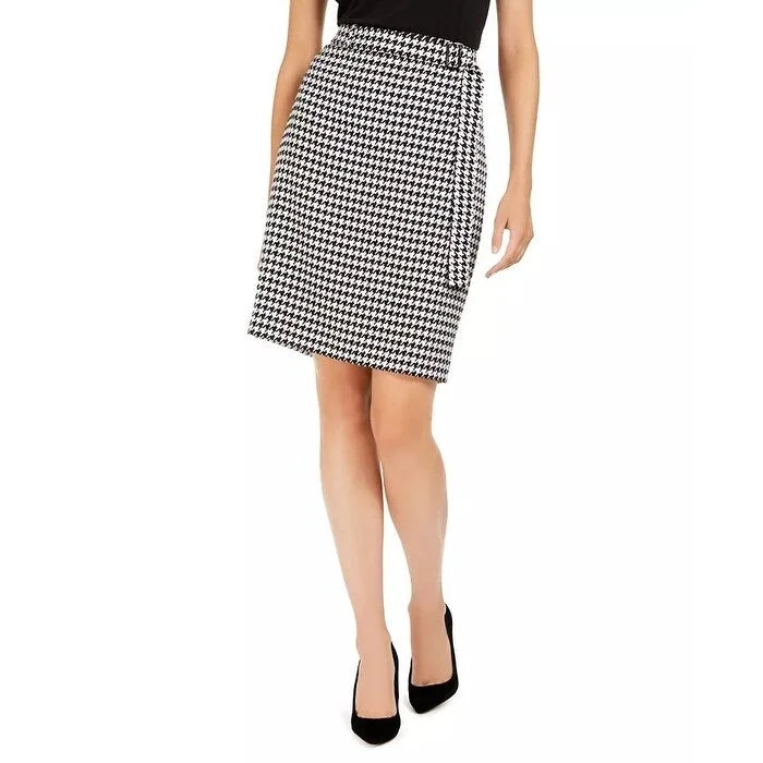 Calvin Klein Women's Belted Houndstooth Pencil Skirt Gray Size 14