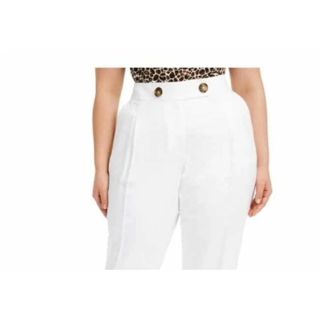 Calvin Klein Women's Linen Slim Ankle Pants White Size 24W