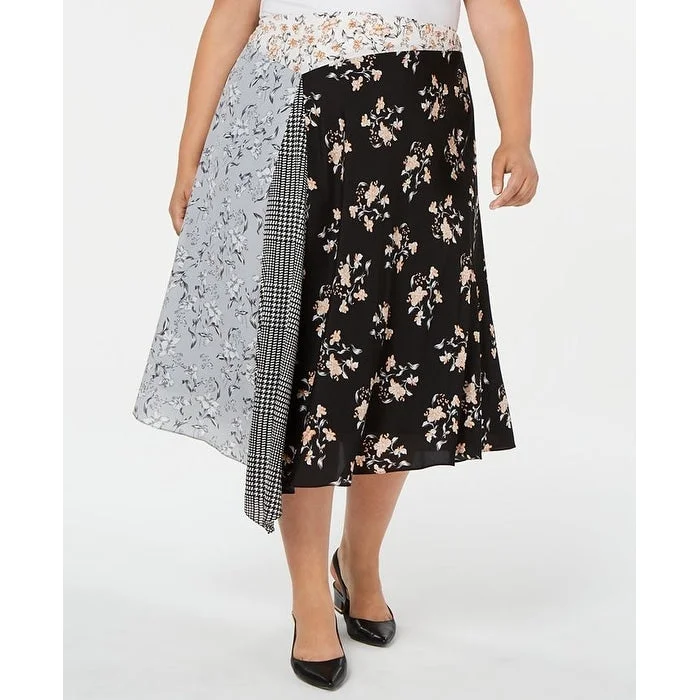 Calvin Klein Women's Plus Asymmetric Printed Midi Skirt Black Size 14W