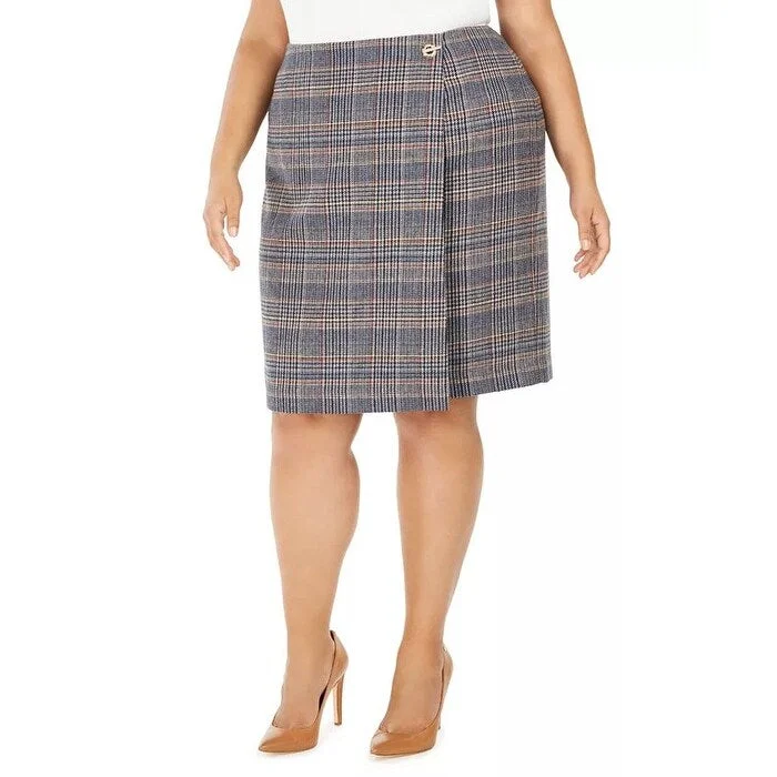 Calvin Klein Women's Plus Plaid Tweed Pencil Skirt Brown Size 14W