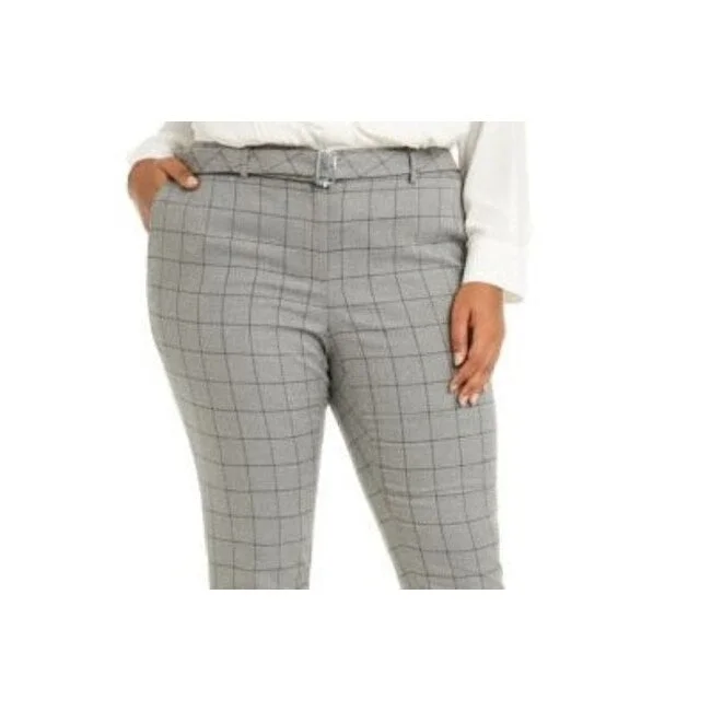 Calvin Klein Women's Slim Leg Ankle Windowpane Pants Gray Size 16