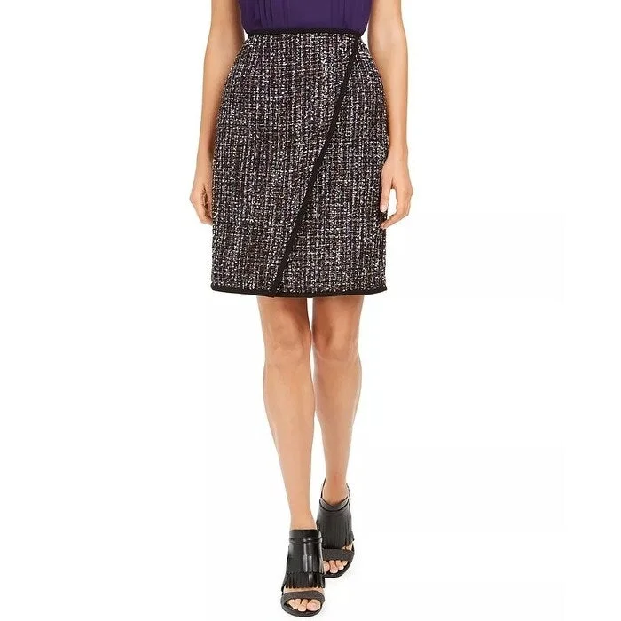 Calvin Klein Women's Tweed Front-Overlap Skirt Black Size 2