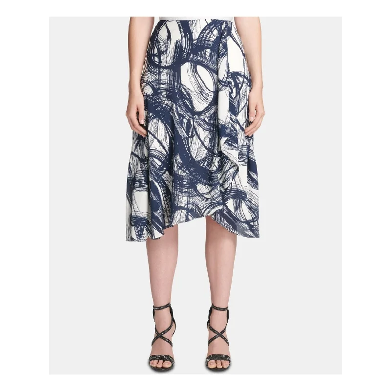 Dkny Women's Printed Midi Trapeze Skirt Petites Blue Size 6 P